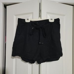 Dynamite, black, linen, belted shorts